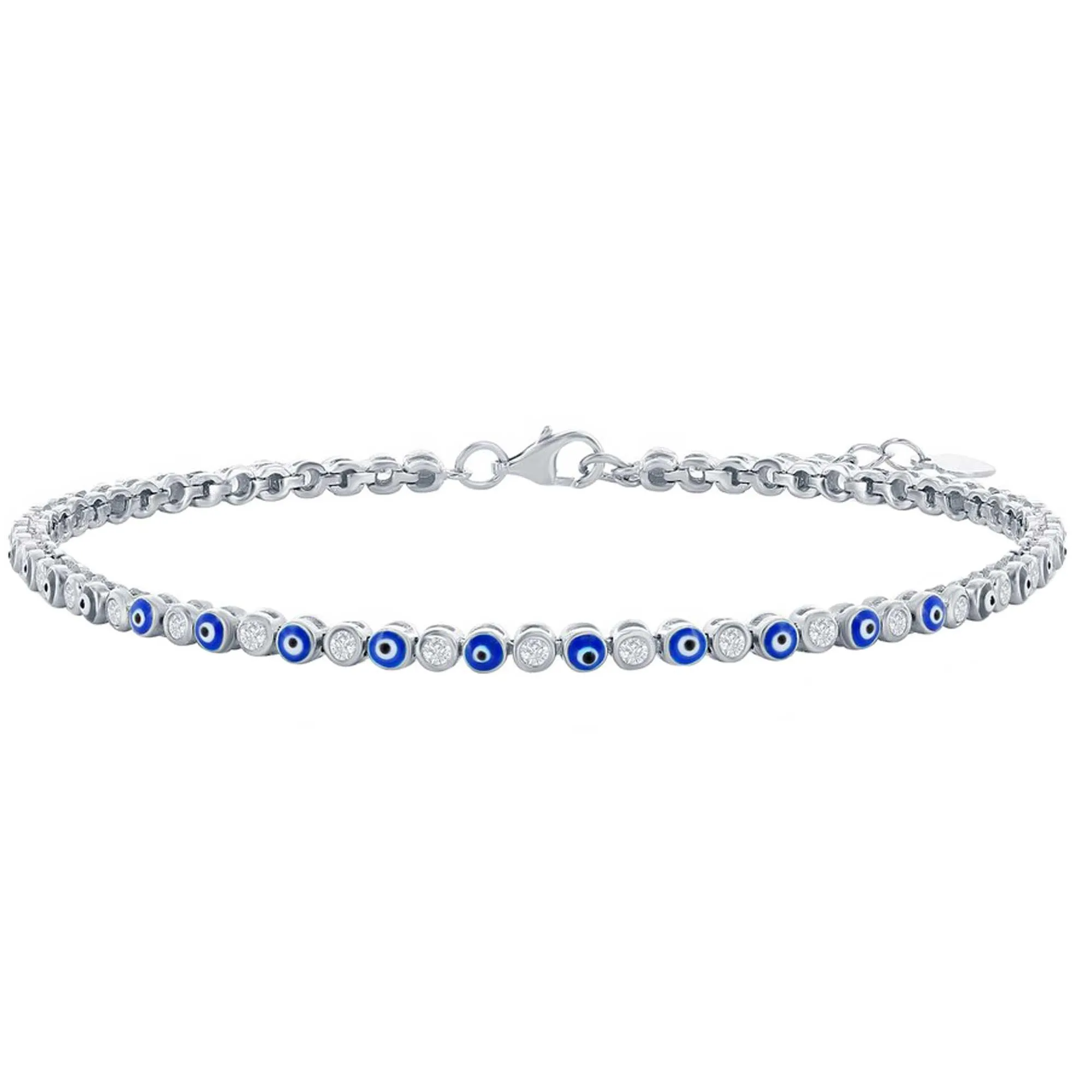 Classic Jewelry Classic Women's Anklet - Sterling Silver Alternating Evil Eye and CZ Tennis | R-9280