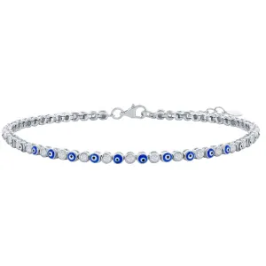 Classic Jewelry Classic Women's Anklet - Sterling Silver Alternating Evil Eye and CZ Tennis | R-9280