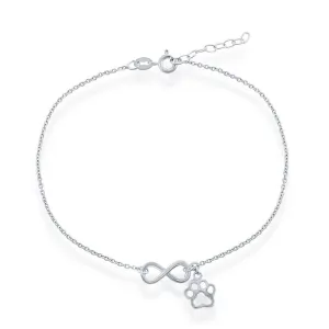 Classic Jewelry Classic Women's Anklet - Sterling Silver Infinity with Paw Print Charm | R-9248
