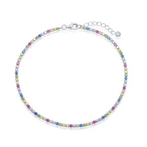 Classic Jewelry Classic Women's Anklet - Sterling Silver Multi Color Cubic Zirconia Tennis | R-9286