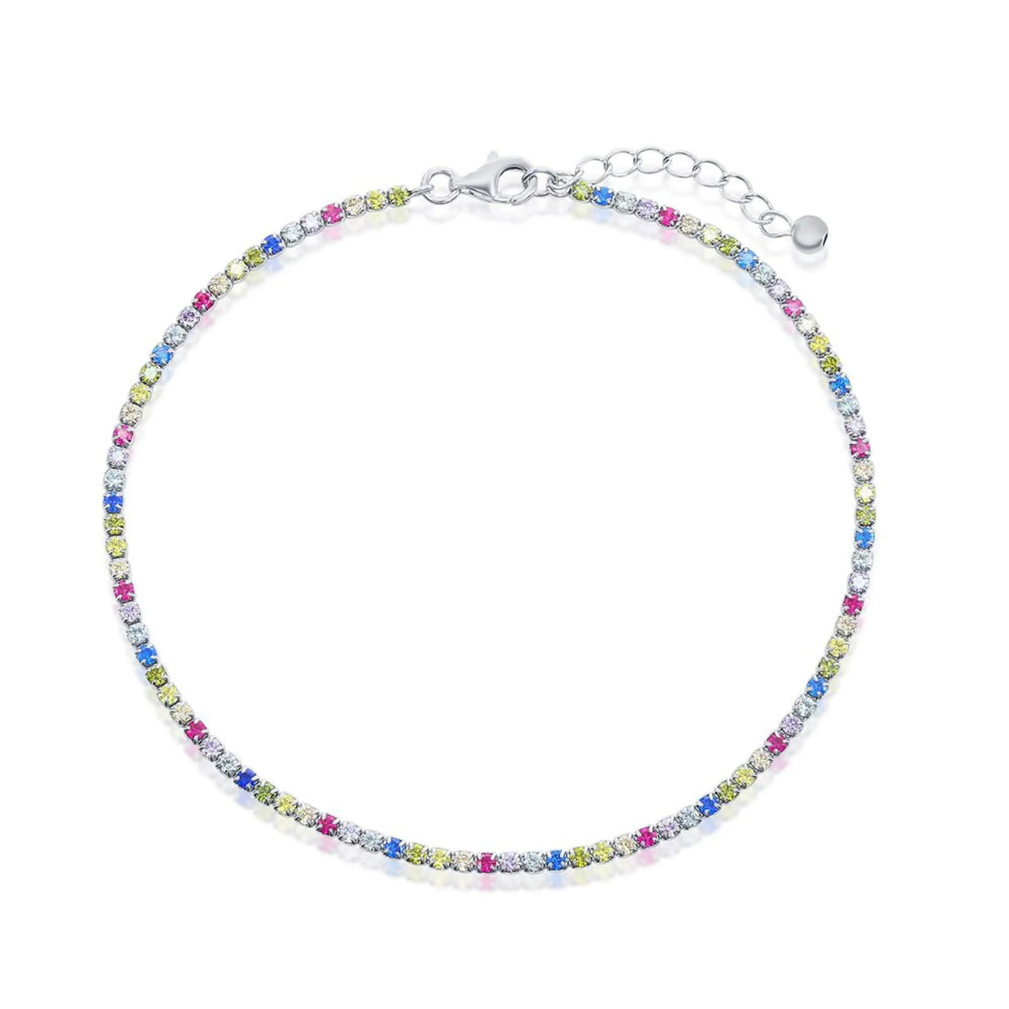 Classic Jewelry Classic Women's Anklet - Sterling Silver Multi Color Cubic Zirconia Tennis | R-9286