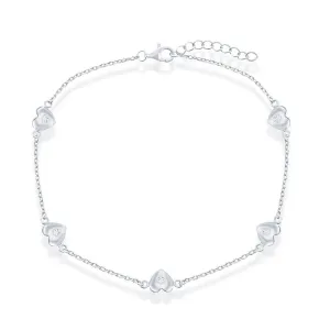 Classic Jewelry Classic Women's Anklet - Sterling Silver Station Hearts | R-9251