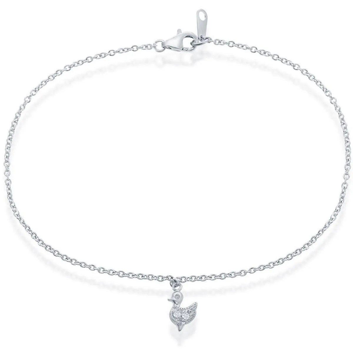 Classic Jewelry Classic Women's Anklet - Sterling Silver with Hanging CZ Duck, 9 inch | R-9053-9