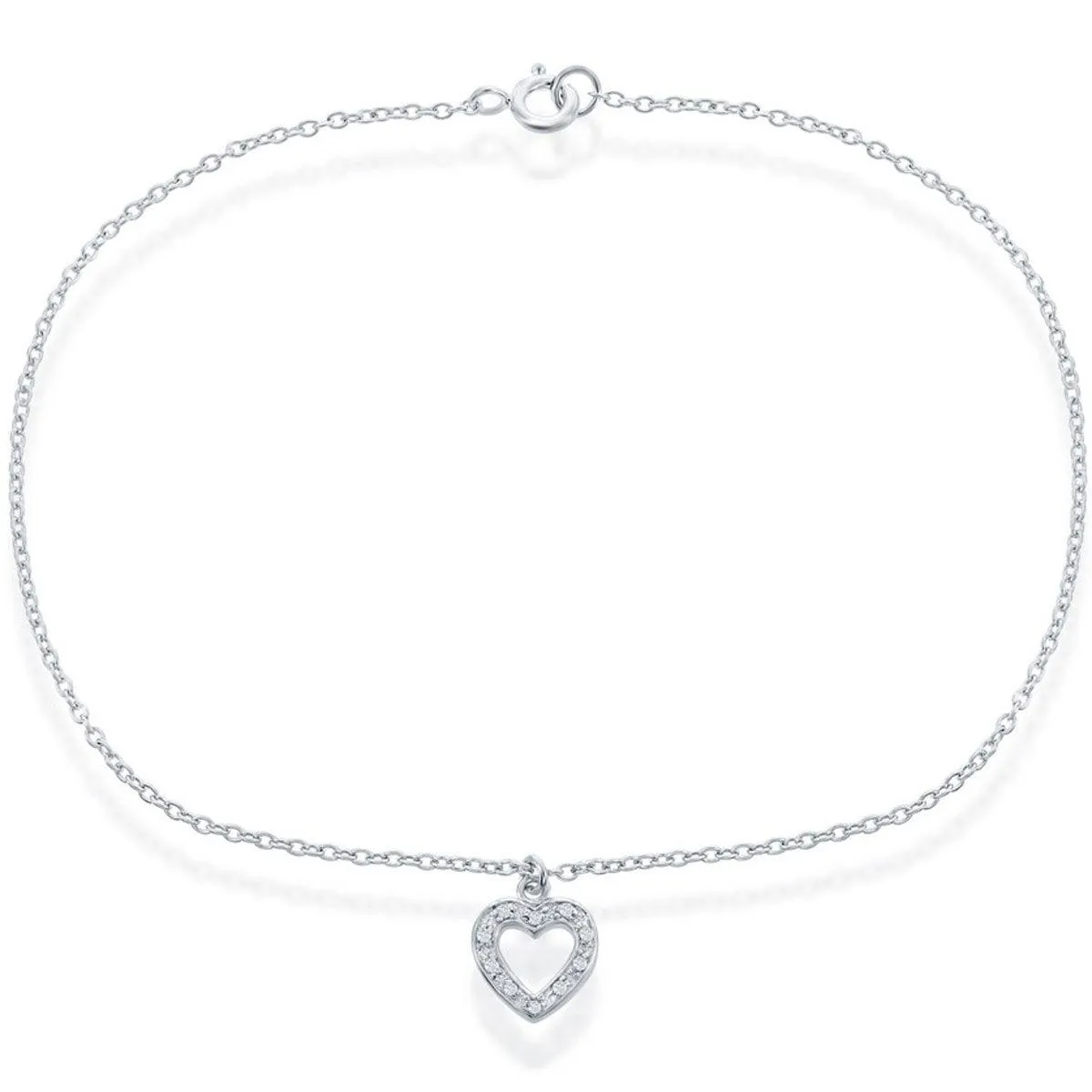 Classic Jewelry Classic Women's Anklet - Sterling Silver with Hanging CZ Heart, 10 | inch R-9055-10