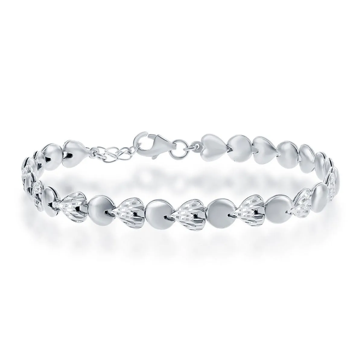 Classic Jewelry Classic Women's Bracelet - Sterling Silver Alternating D-C Hearts and Circles | S-4729