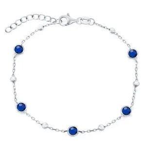 Classic Jewelry Classic Women's Bracelet - Sterling Silver Bezel-Set Sapphire CZ and Beads | T-8084