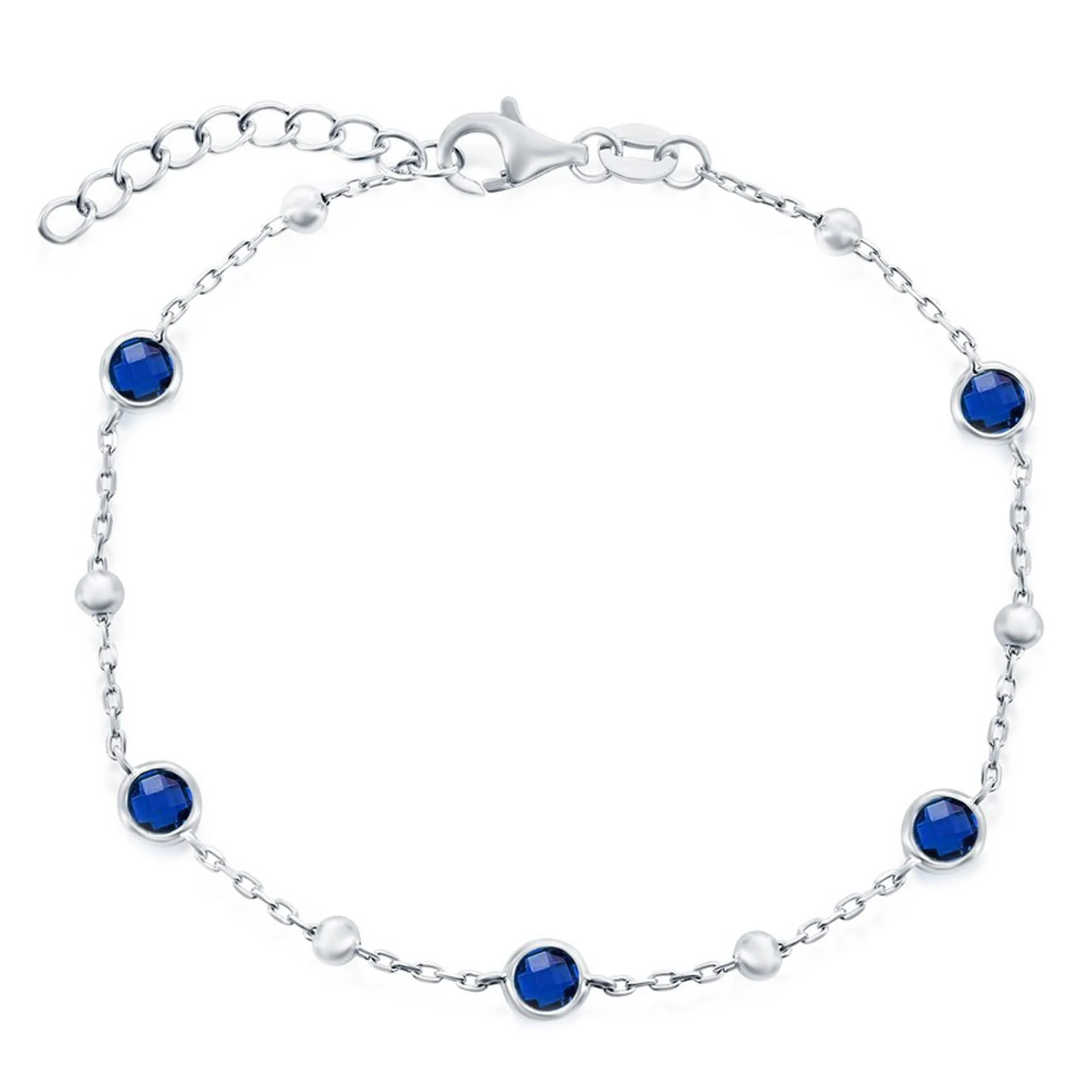 Classic Jewelry Classic Women's Bracelet - Sterling Silver Bezel-Set Sapphire CZ and Beads | T-8084
