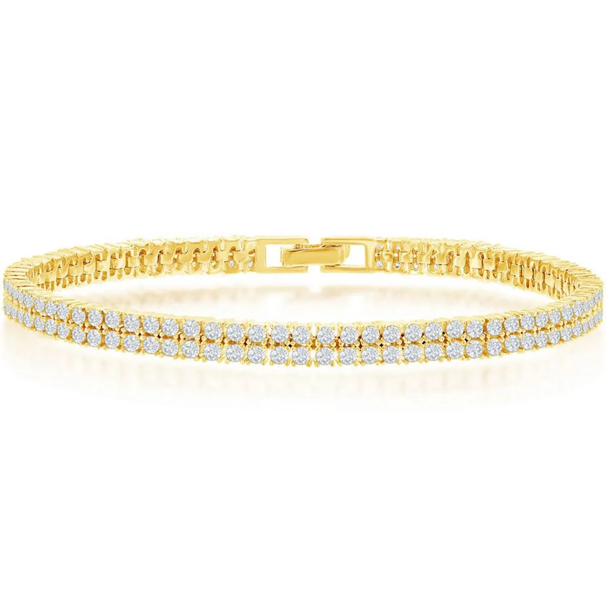 Classic Jewelry Classic Women's Bracelet - Sterling Silver Gold Double Row CZ Tennis | T-7885-GP