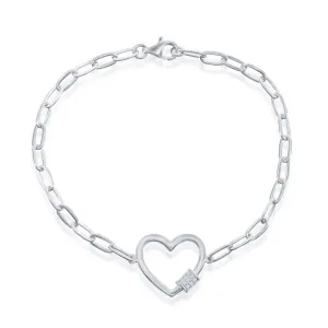 Classic Jewelry Classic Women's Bracelet - Sterling Silver Heart with CZ Rod Paperclip Link | T-7965
