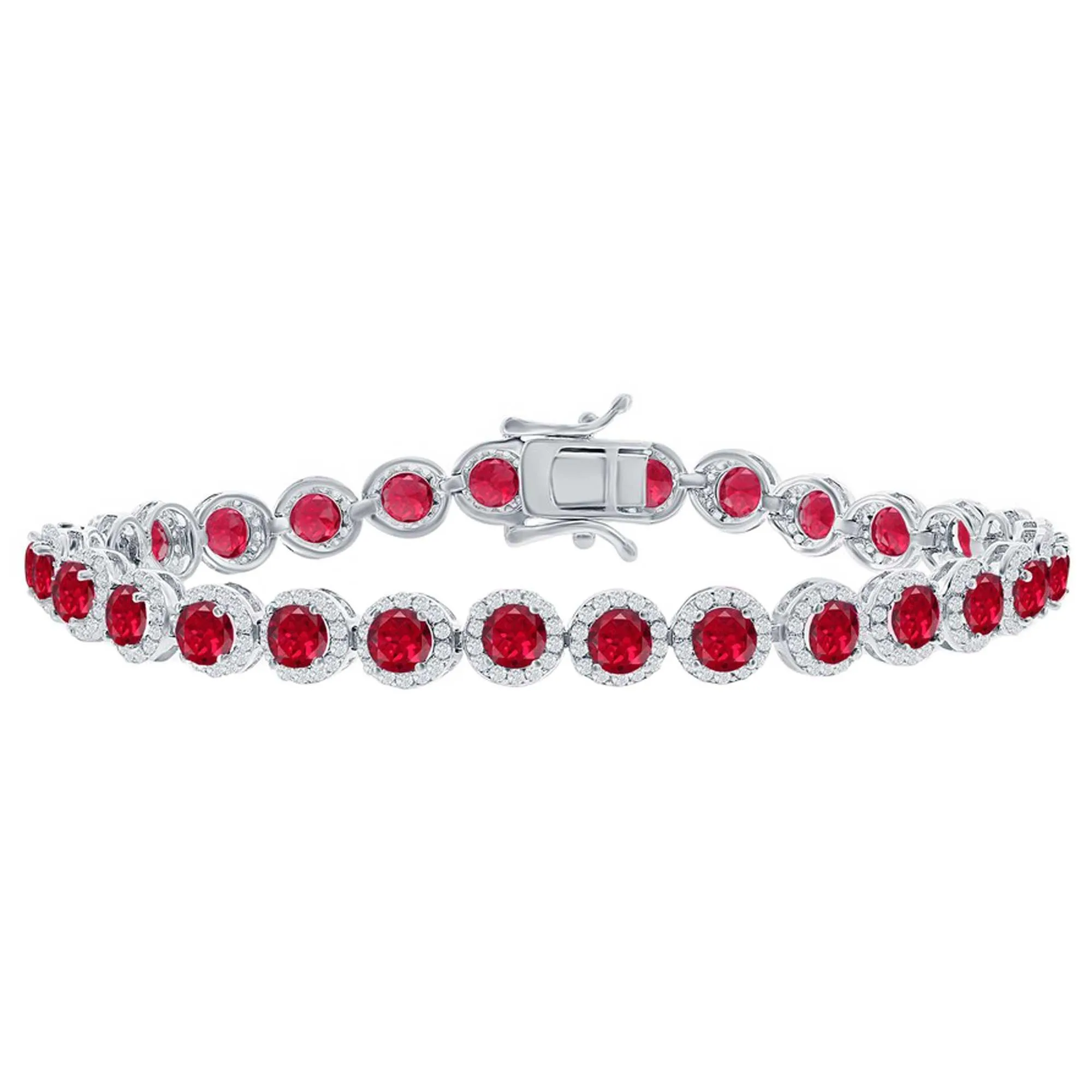 Classic Jewelry Classic Women's Bracelet - Sterling Silver Round White and Ruby CZ Tennis | T-7972
