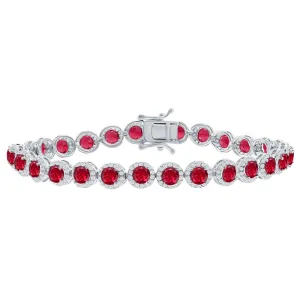Classic Jewelry Classic Women's Bracelet - Sterling Silver Round White and Ruby CZ Tennis | T-7972