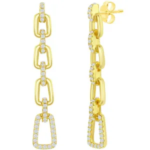 Classic Jewelry Classic Women's Earrings - Gold Plated Paperclip Design White CZ Long | D-7910-GP