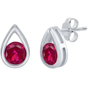 Classic Jewelry Classic Women's Earrings - Sterling Silver Pearshaped with Round Ruby Stud | D-8165