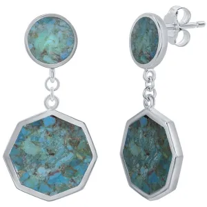 Classic Jewelry Classic Women's Earrings - Sterling Silver Round and Hexagon Shaped Turquoise | D-7811