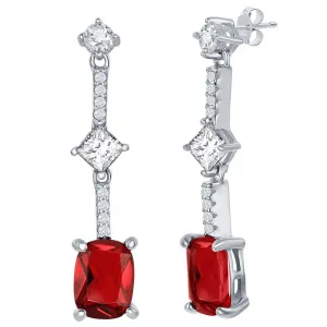 Classic Jewelry Classic Women's Earrings - Sterling Silver White and Ruby Cushion-Cut CZ | D-7840