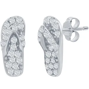 Classic Jewelry Classic Women's Earrings - Sterling Silver White CZ Flip Flop Stud Post Back | D-7986