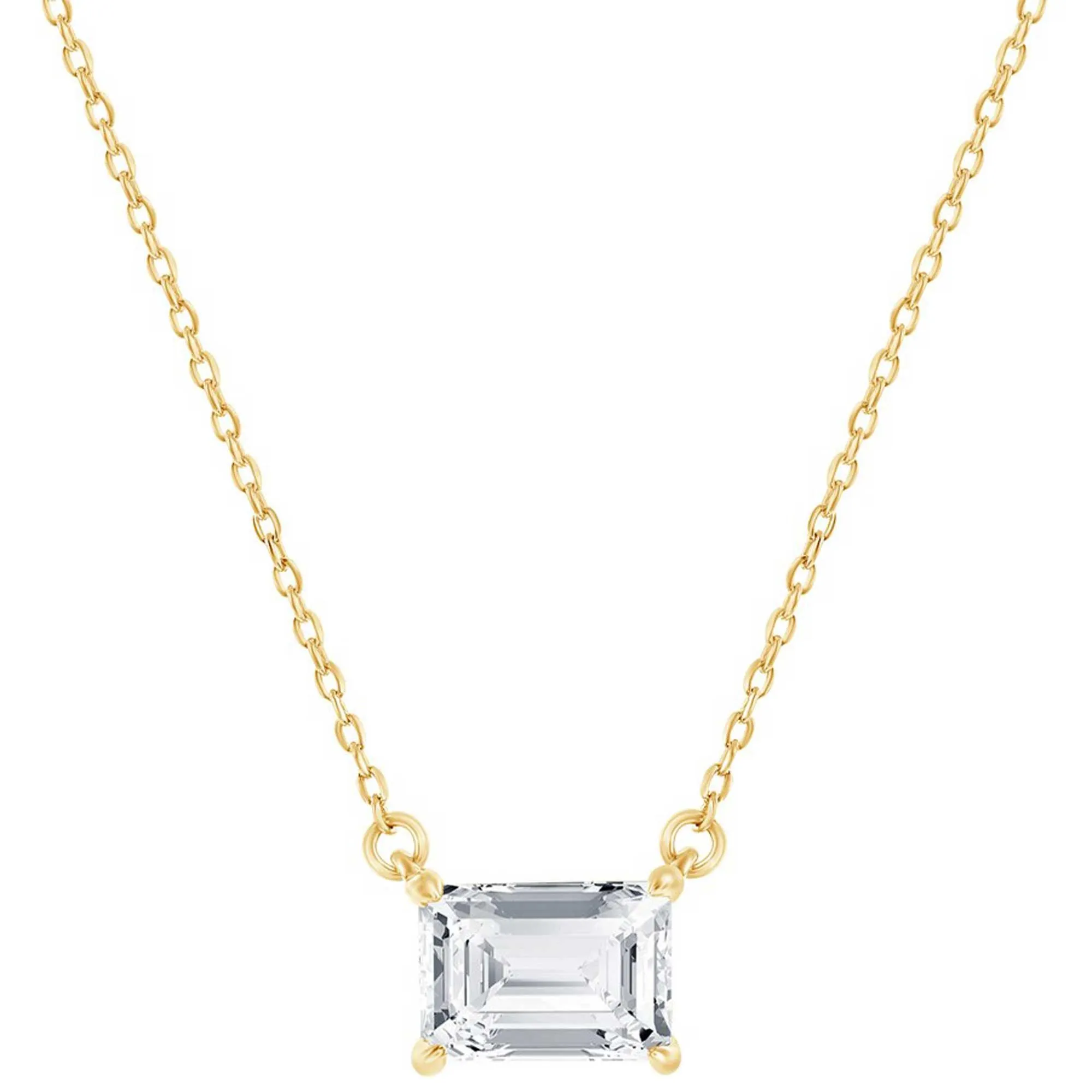 Classic Jewelry Classic Women's Necklace and Earrings Set - Gold Solitaire Rectangle CZ | SET-609
