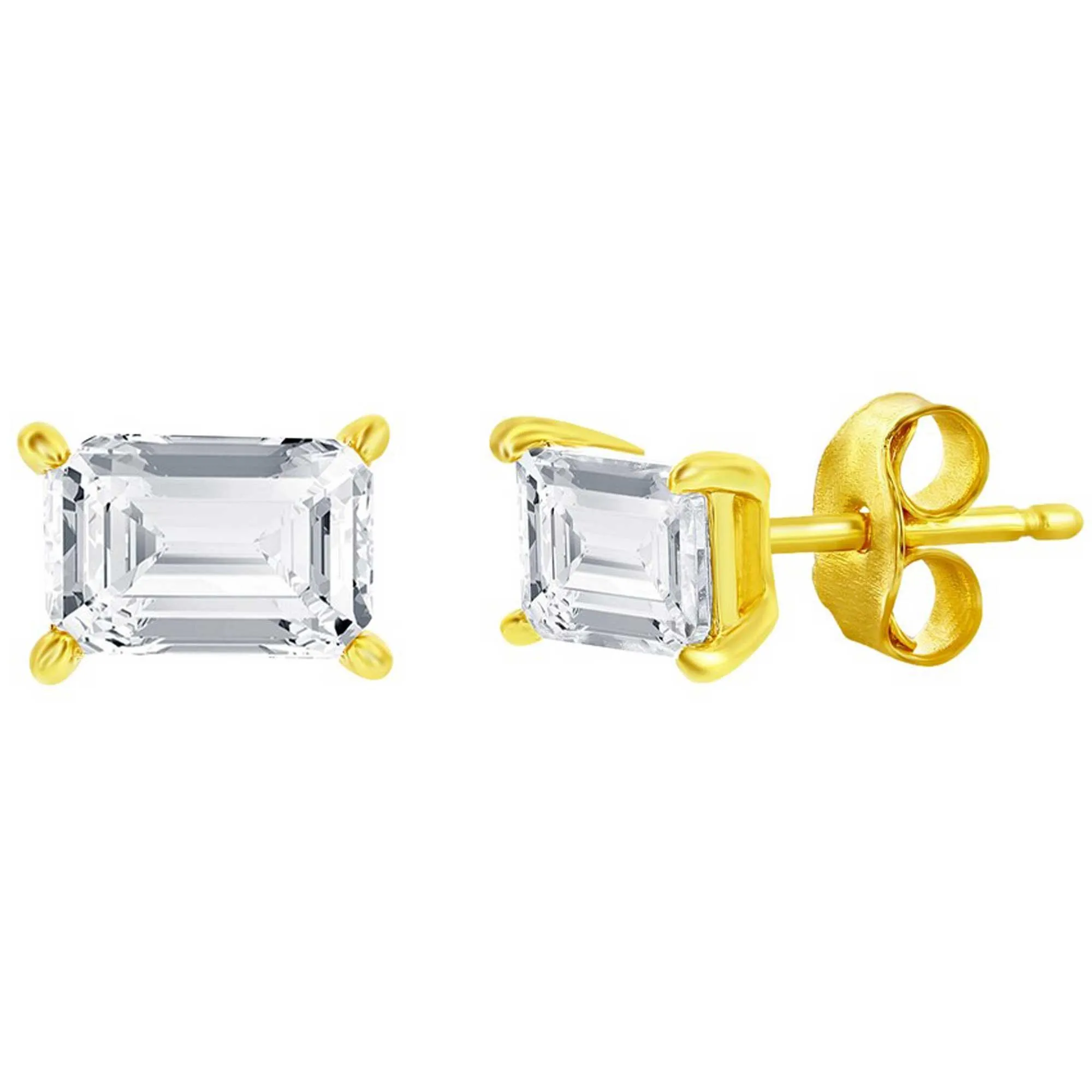 Classic Jewelry Classic Women's Necklace and Earrings Set - Gold Solitaire Rectangle CZ | SET-609