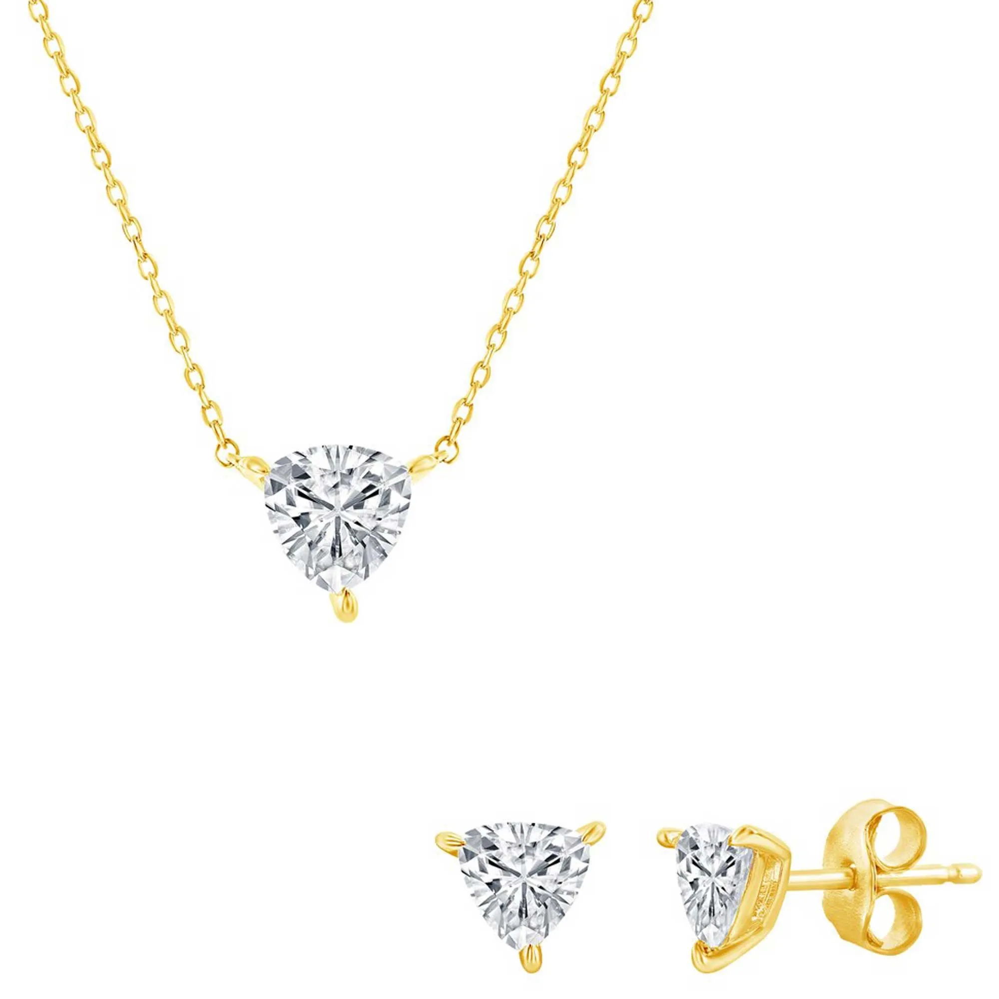 Classic Jewelry Classic Women's Necklace and Earrings Set - Gold Solitaire Trillion CZ | SET-616