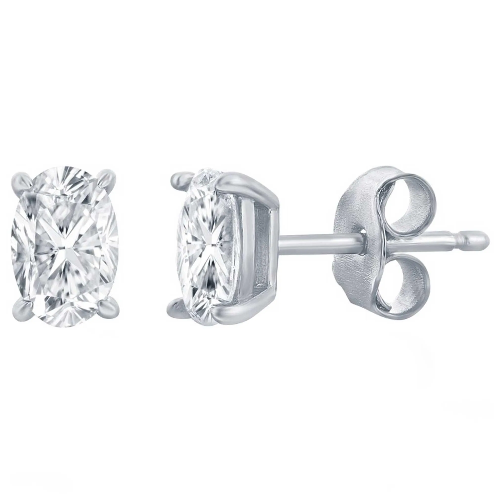 Classic Jewelry Classic Women's Necklace and Earrings Set - Silver Solitaire Oval White CZ | SET-618