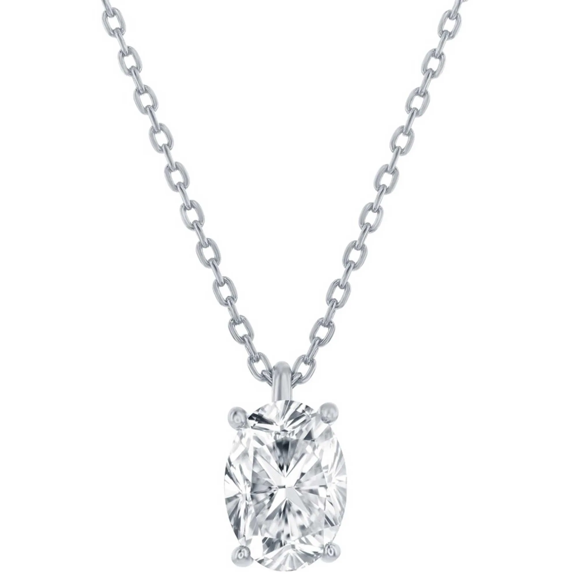 Classic Jewelry Classic Women's Necklace and Earrings Set - Silver Solitaire Oval White CZ | SET-618