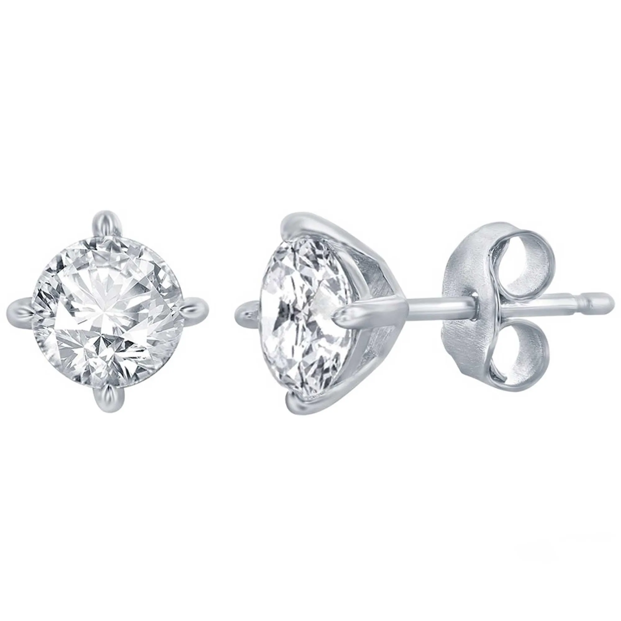 Classic Jewelry Classic Women's Necklace and Earrings Set - Silver Solitaire Round White CZ | SET-619
