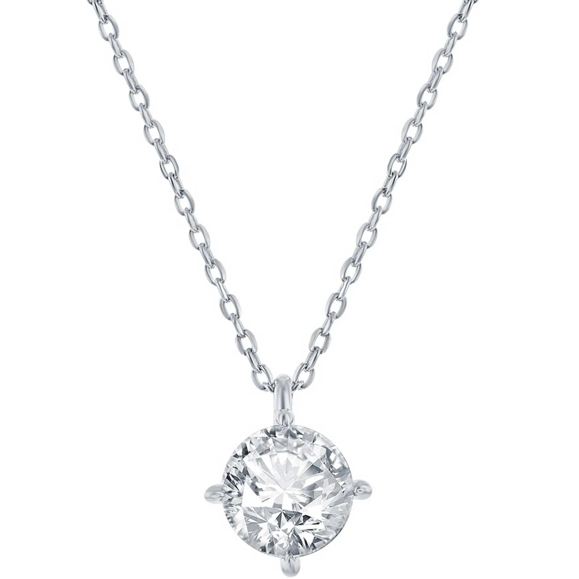 Classic Jewelry Classic Women's Necklace and Earrings Set - Silver Solitaire Round White CZ | SET-619