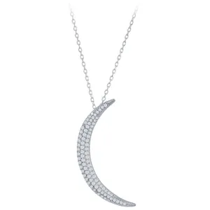 Classic Jewelry Classic Women's Necklace - SS 16 2" Large Cubic Zirconia Crescent Moon | M-5115