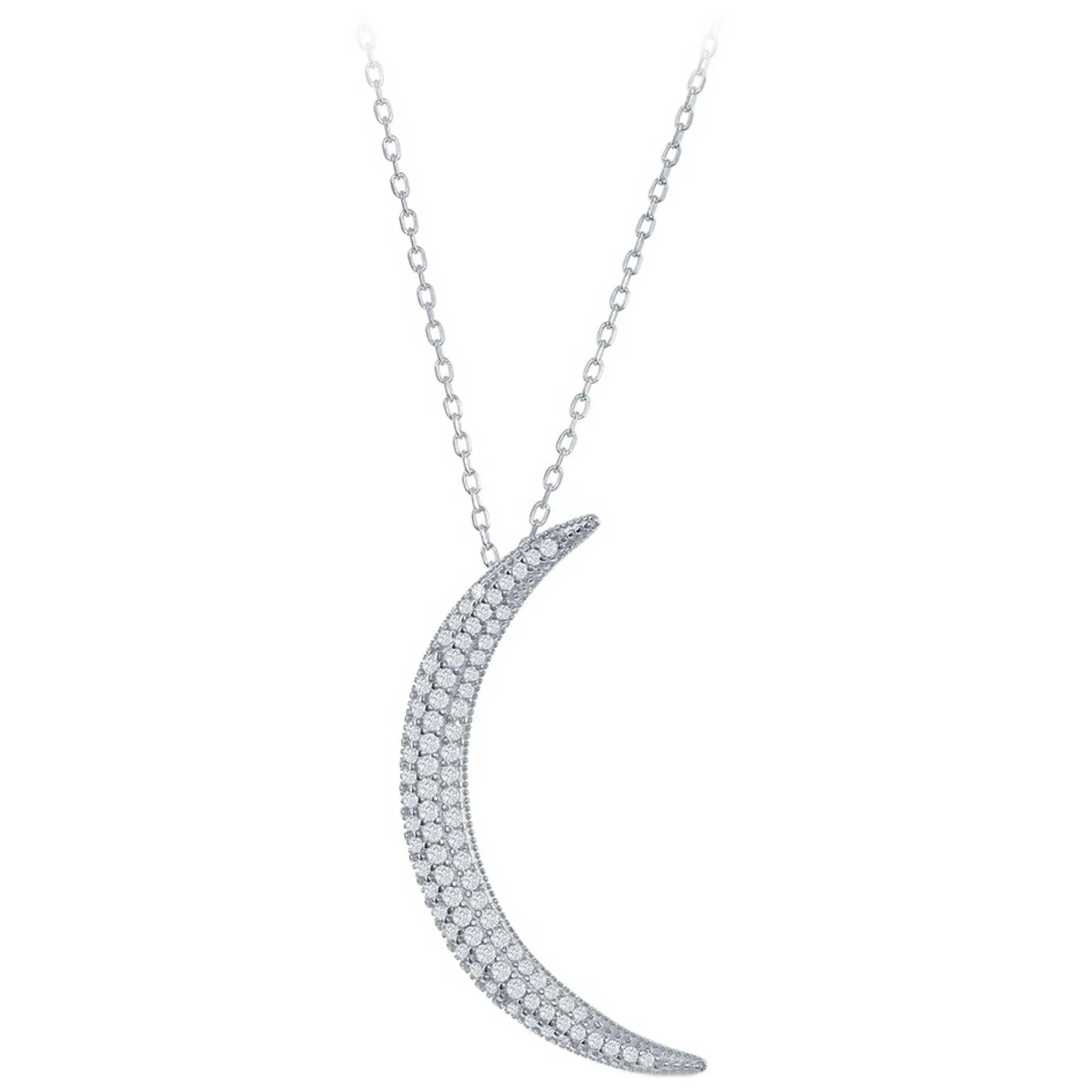 Classic Jewelry Classic Women's Necklace - SS 16 2" Large Cubic Zirconia Crescent Moon | M-5115