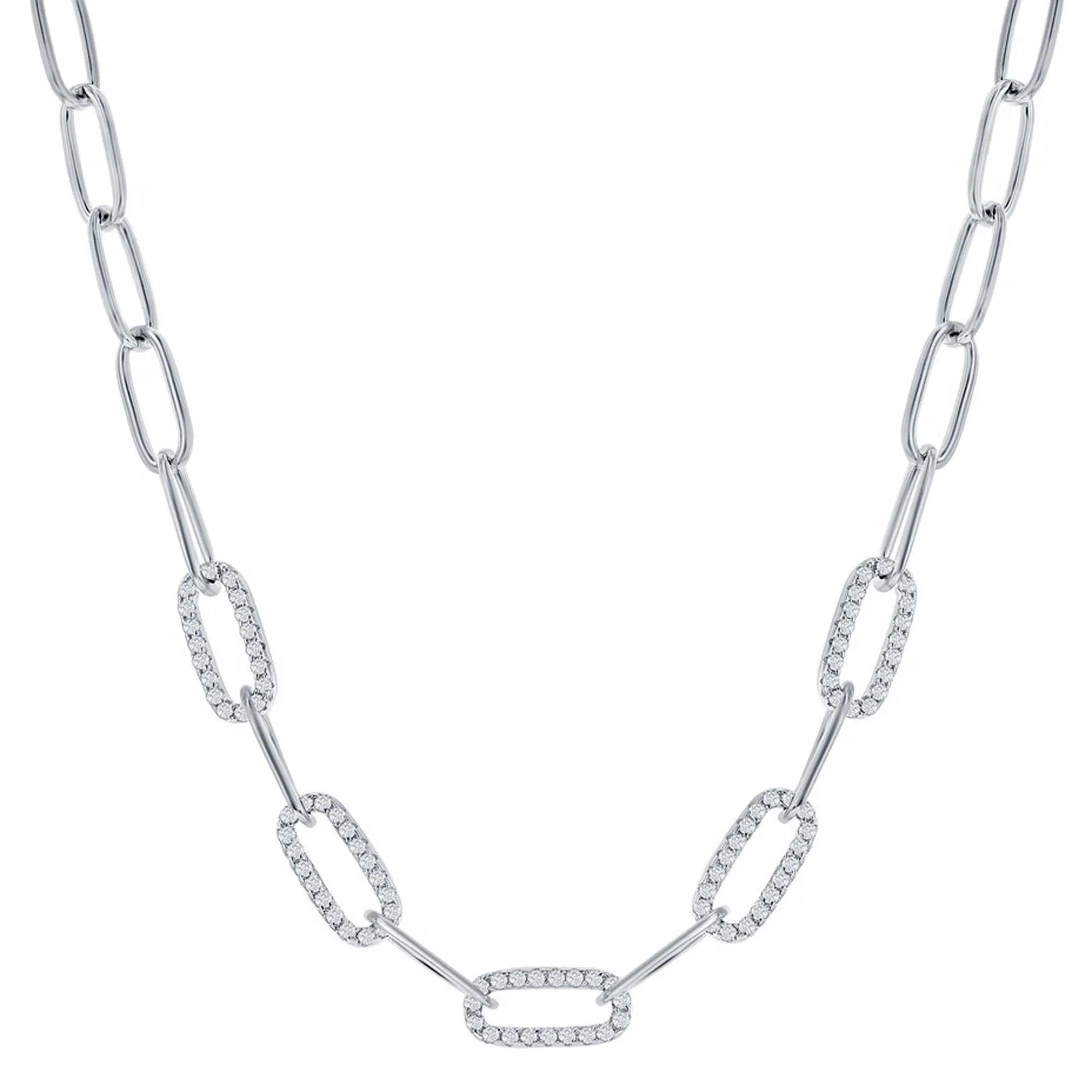 Classic Jewelry Classic Women's Necklace - Sterling Silver 5mm White CZ Paperclip Design | M-7000