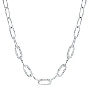 Classic Jewelry Classic Women's Necklace - Sterling Silver 5mm White CZ Paperclip Design | M-7000