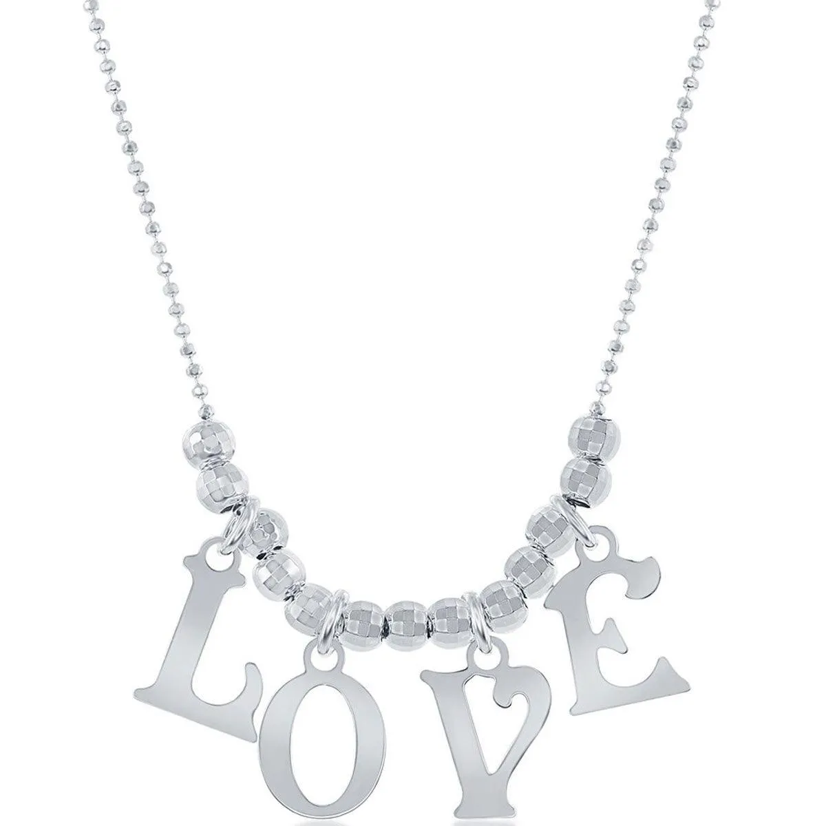 Classic Jewelry Classic Women's Necklace - Sterling Silver Beaded LOVE with Lobster Clasp | L-3415