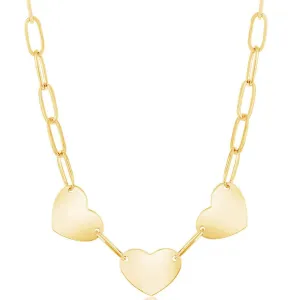 Classic Jewelry Classic Women's Necklace - Sterling Silver Gold Triple Heart Paperclip | L-4316-GP