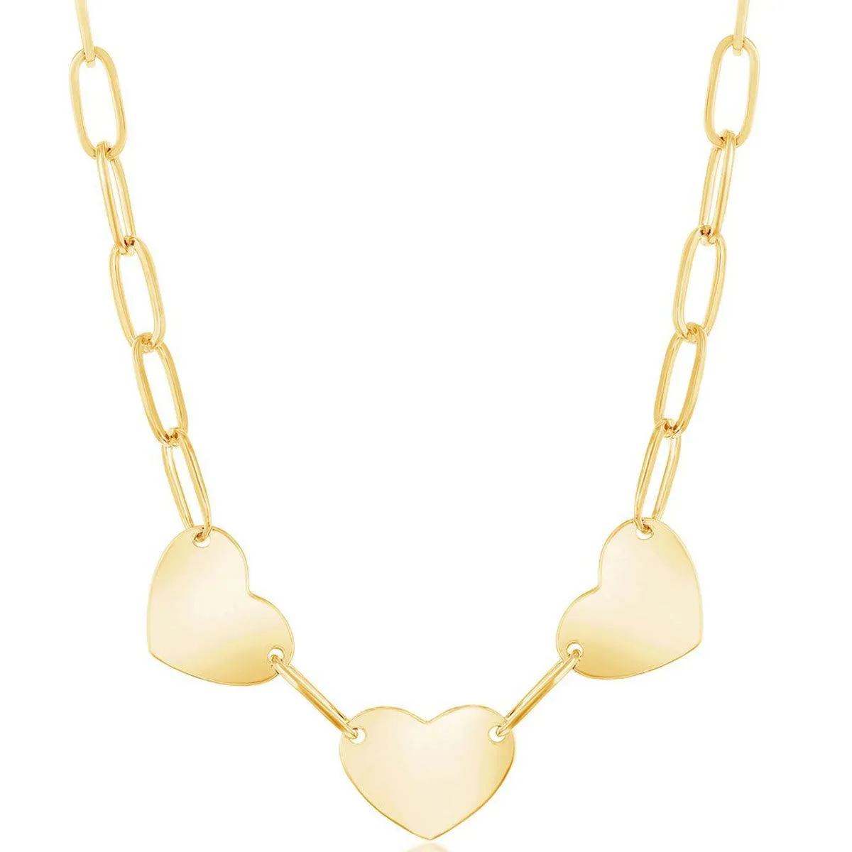 Classic Jewelry Classic Women's Necklace - Sterling Silver Gold Triple Heart Paperclip | L-4316-GP