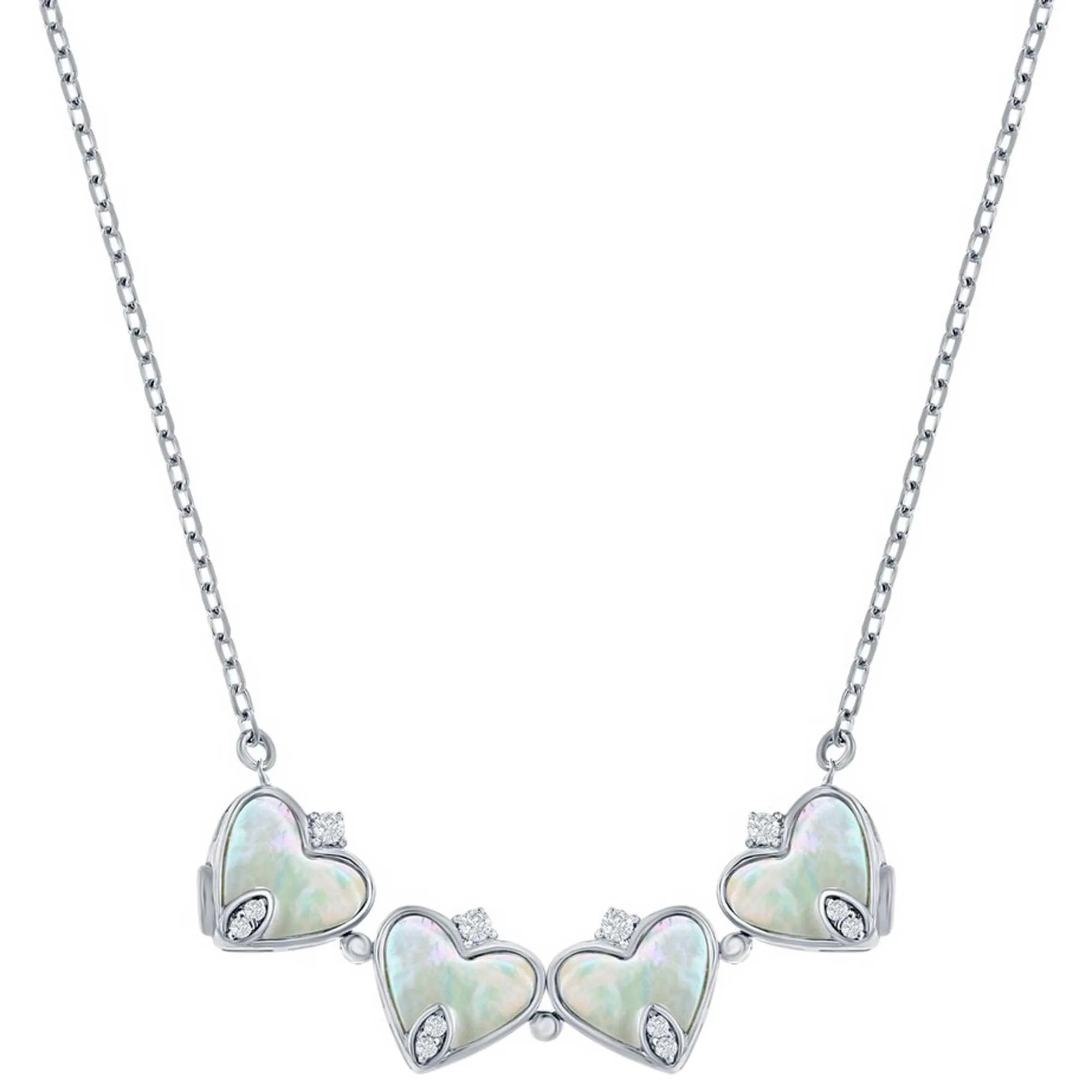 Classic Jewelry Classic Women's Necklace - Sterling Silver MOP and CZ Heart Shaped Flower | M-7095