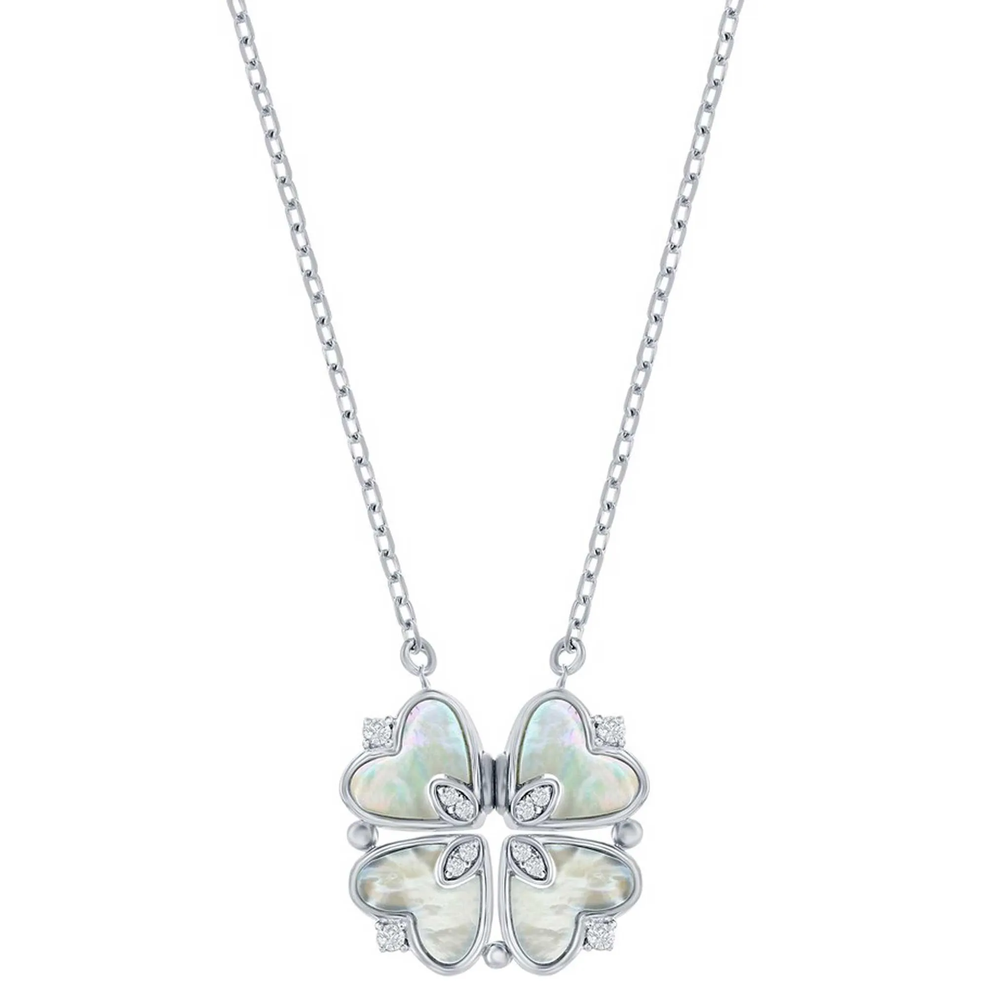Classic Jewelry Classic Women's Necklace - Sterling Silver MOP and CZ Heart Shaped Flower | M-7095