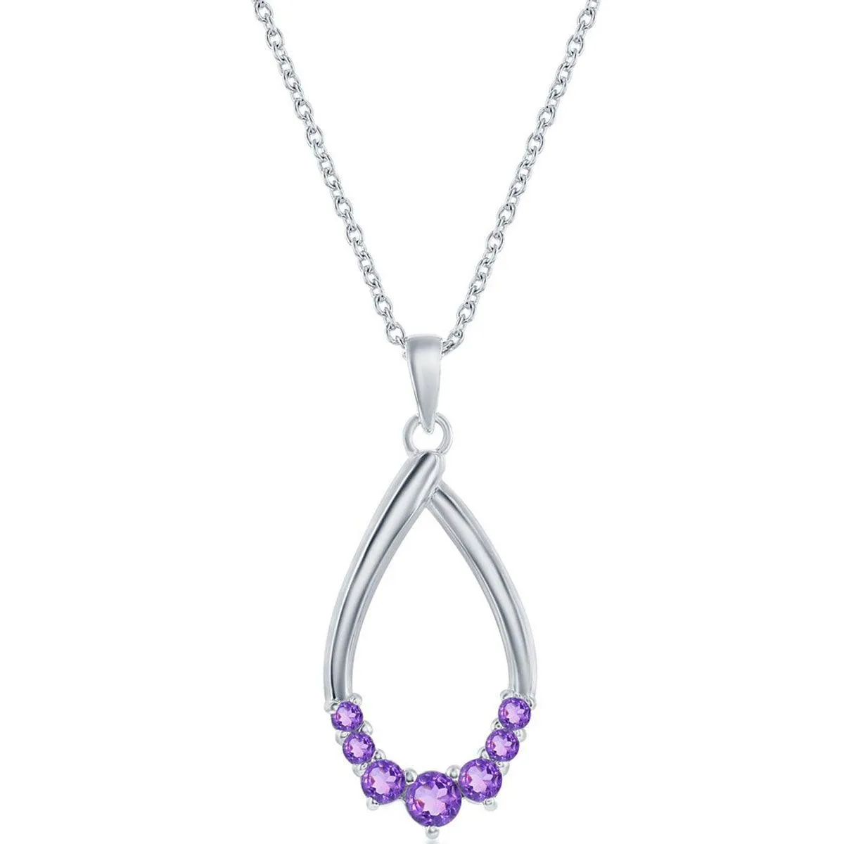 Classic Jewelry Classic Women's Necklace - Sterling Silver Pear-shaped Amethyst Gemstone | M-6949