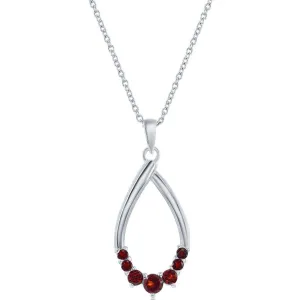 Classic Jewelry Classic Women's Necklace - Sterling Silver Pear-shaped Garnet Gemstone | M-6948