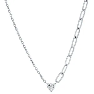 Classic Jewelry Classic Women's Necklace - Sterling Silver White CZ Heart and Half Paperclip | M-7077