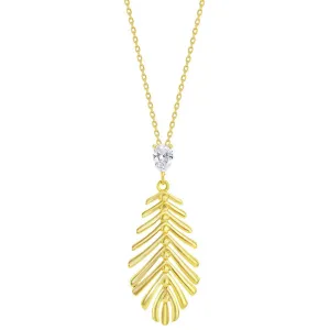Classic Jewelry Classic Women's Pendant - Cut-Out Leaf with Small Pear-Shaped CZ | K-9042-GP