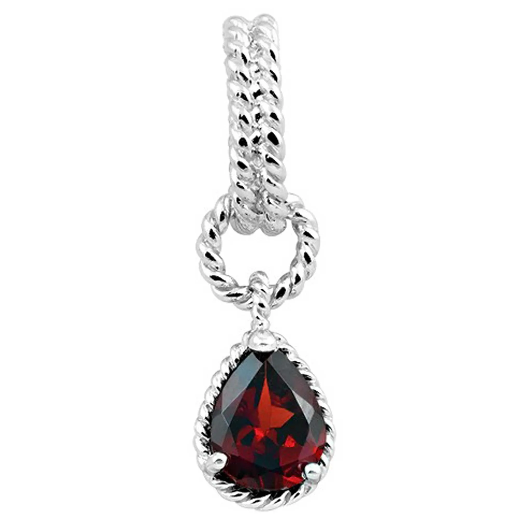 Classic Jewelry Classic Women's Pendant - Sterling Pear Shape Garnet Gemstone Twisted Wire | K-5652