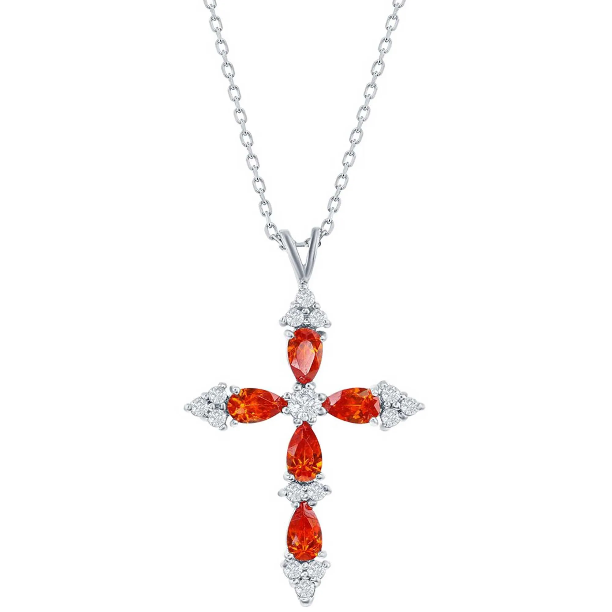 Classic Jewelry Classic Women's Pendant - Sterling Silver Orange and White CZ Cross | K-4113