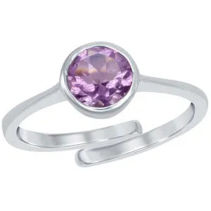Classic Jewelry Classic Women's Ring - Sterling Silver Purple Amethyst Bezel Set Gemstone| W-1304