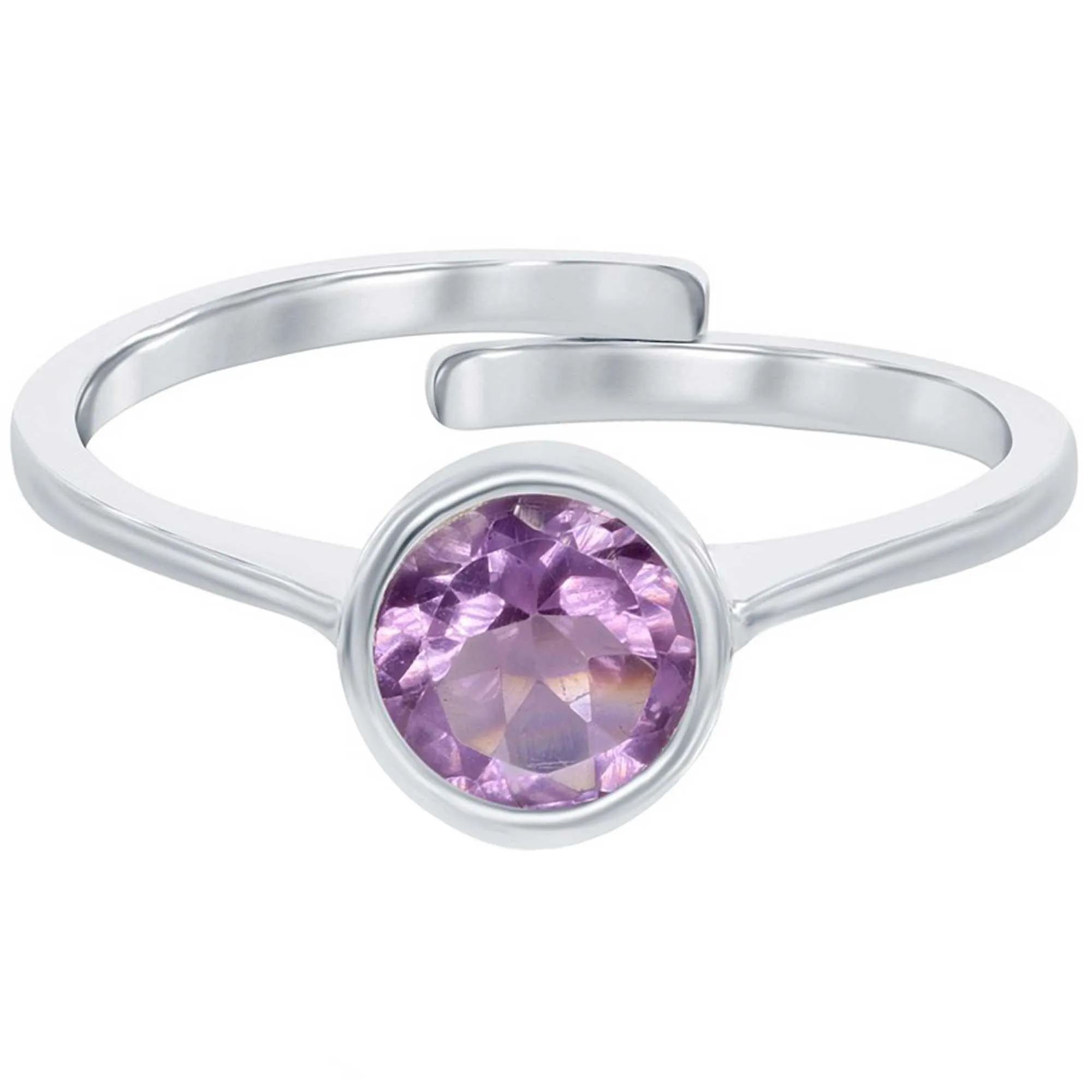 Classic Jewelry Classic Women's Ring - Sterling Silver Purple Amethyst Bezel Set Gemstone| W-1304