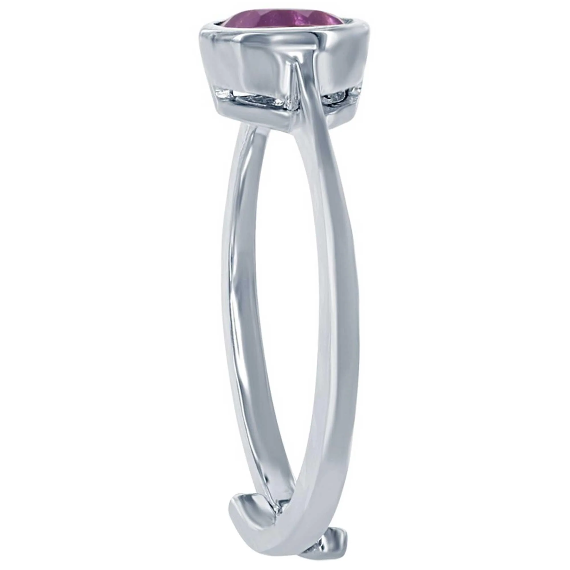 Classic Jewelry Classic Women's Ring - Sterling Silver Purple Amethyst Bezel Set Gemstone| W-1304