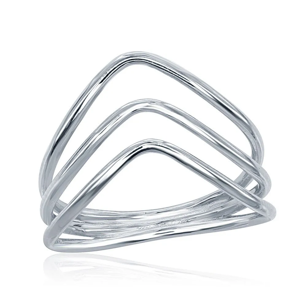 Classic Jewelry Classic Women's Silver Triple Row V Shaped Ring - W-1657