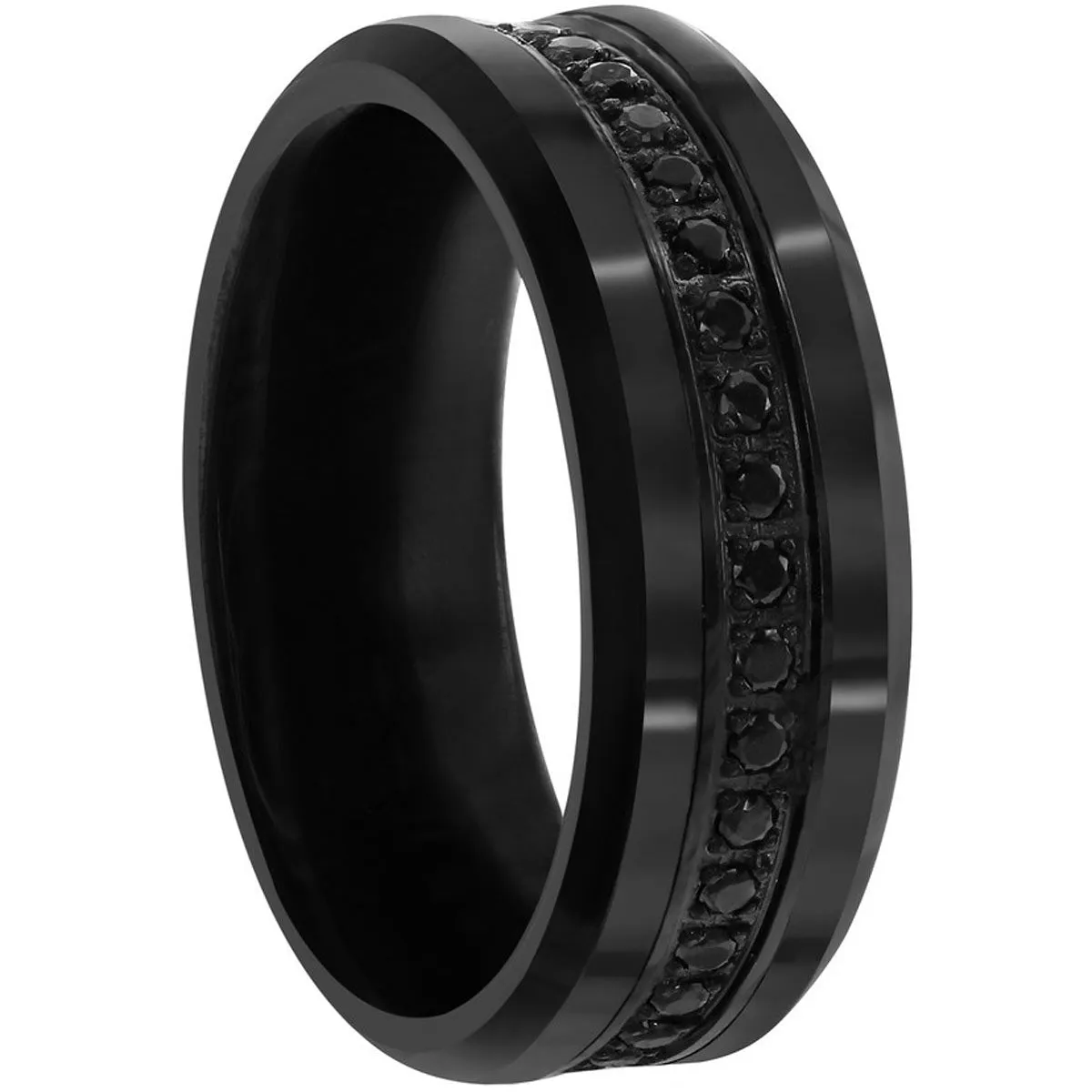 Classic Jewelry Men's Ring - Black Rhodium and CZ Eternity Tungsten, Size 9 | SW-2082-9