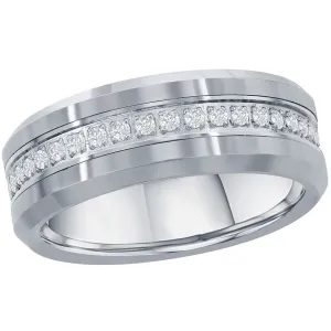Classic Jewelry Men's Ring - Polished Silver CZ Eternity Tungsten Band, Size 13 | SW-2081-13