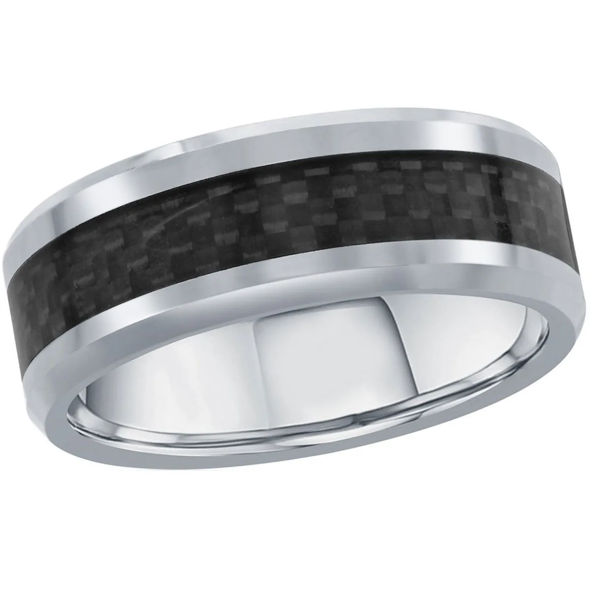 Classic Jewelry Men's Ring - Silver Tungsten with Black Carbon Fiber, Size 9 | SW-2072-9