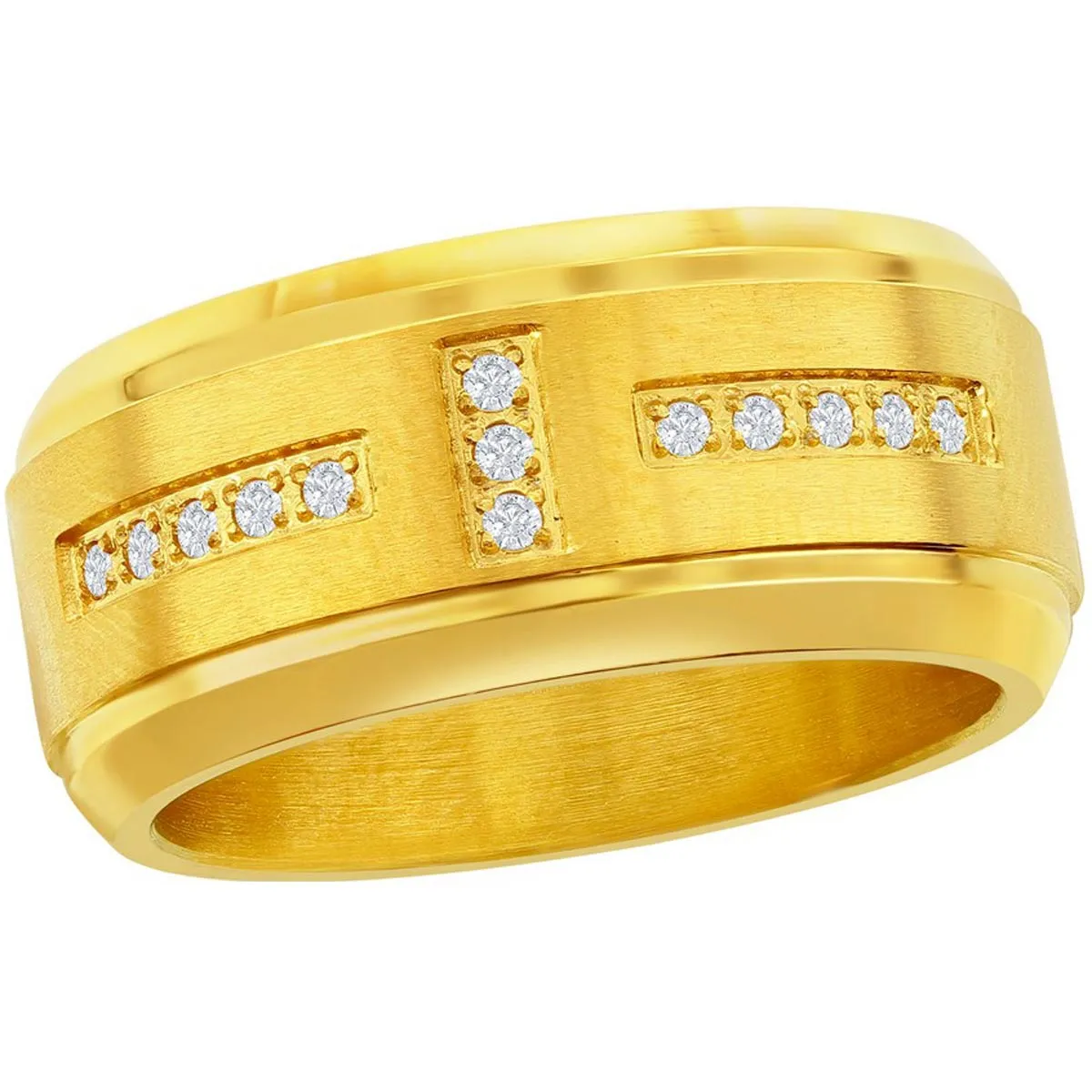 Classic Jewelry Men's Ring - Stainless Steel Polished Gold Tone White CZ, Size 9 | SW-2108-9